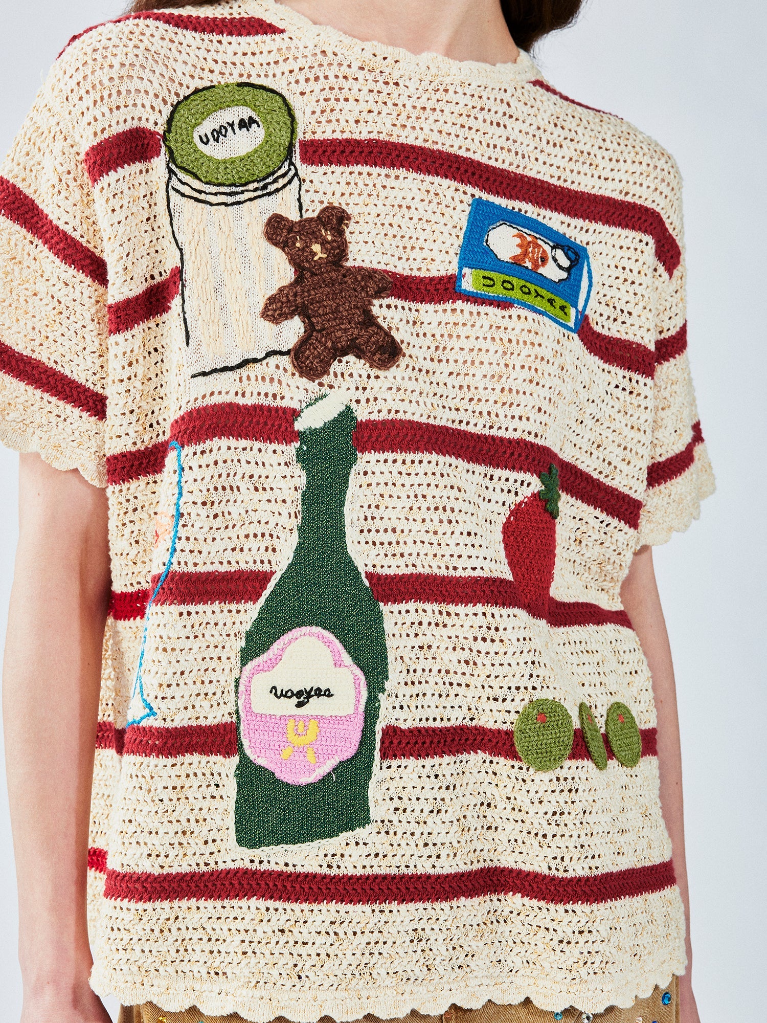 Love & food handmade granny-knit style t-shirt