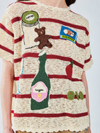 愛と食べ物をテーマにしたハンドメイドのグラニーニット風Tシャツ