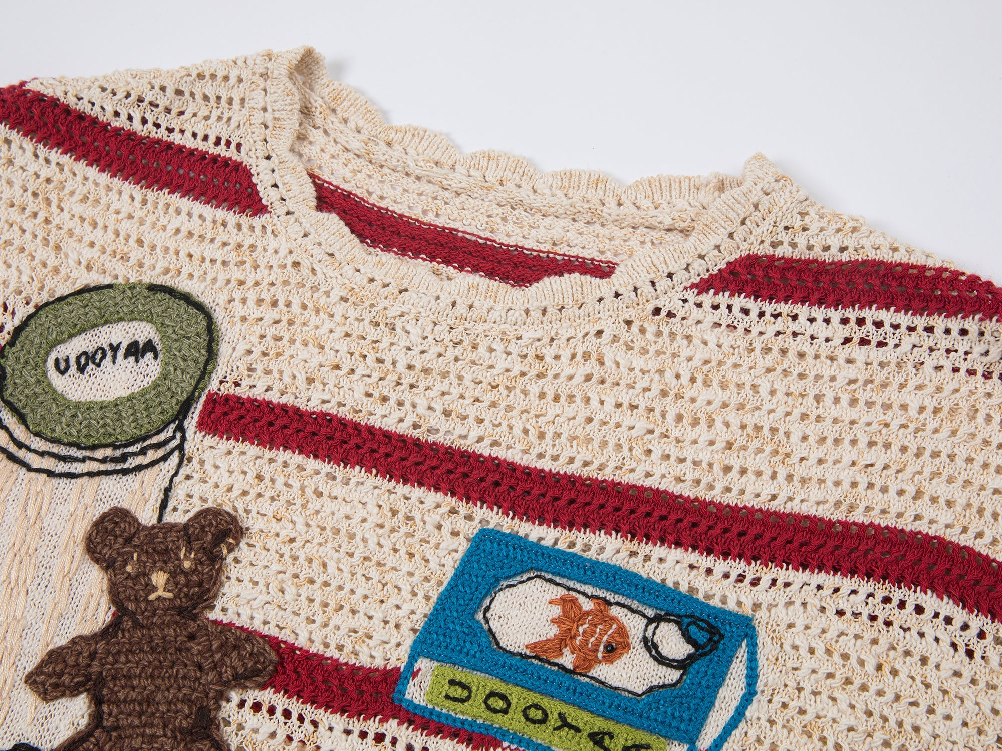 Love & food handmade granny-knit style t-shirt