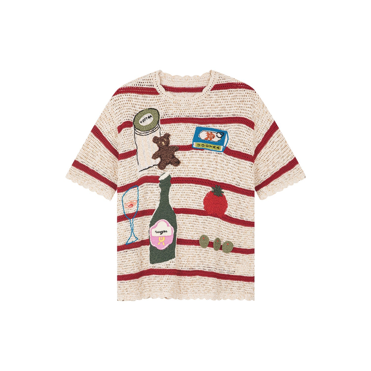 Love & food handmade granny-knit style t-shirt