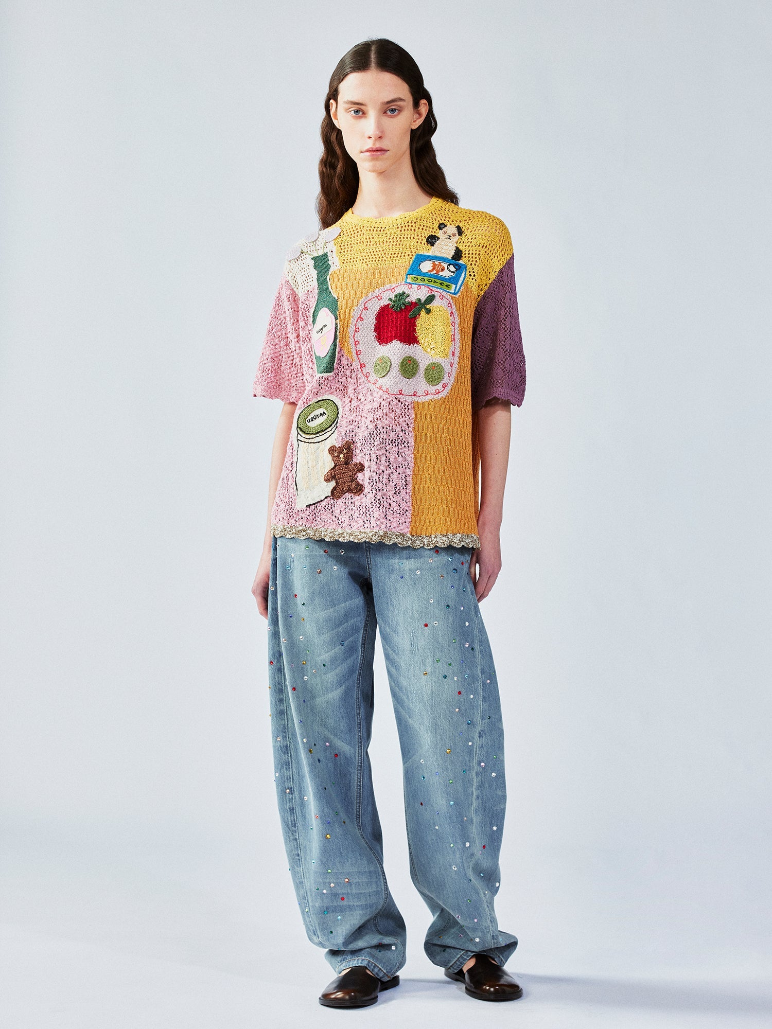 Love & food handmade granny-knit style t-shirt