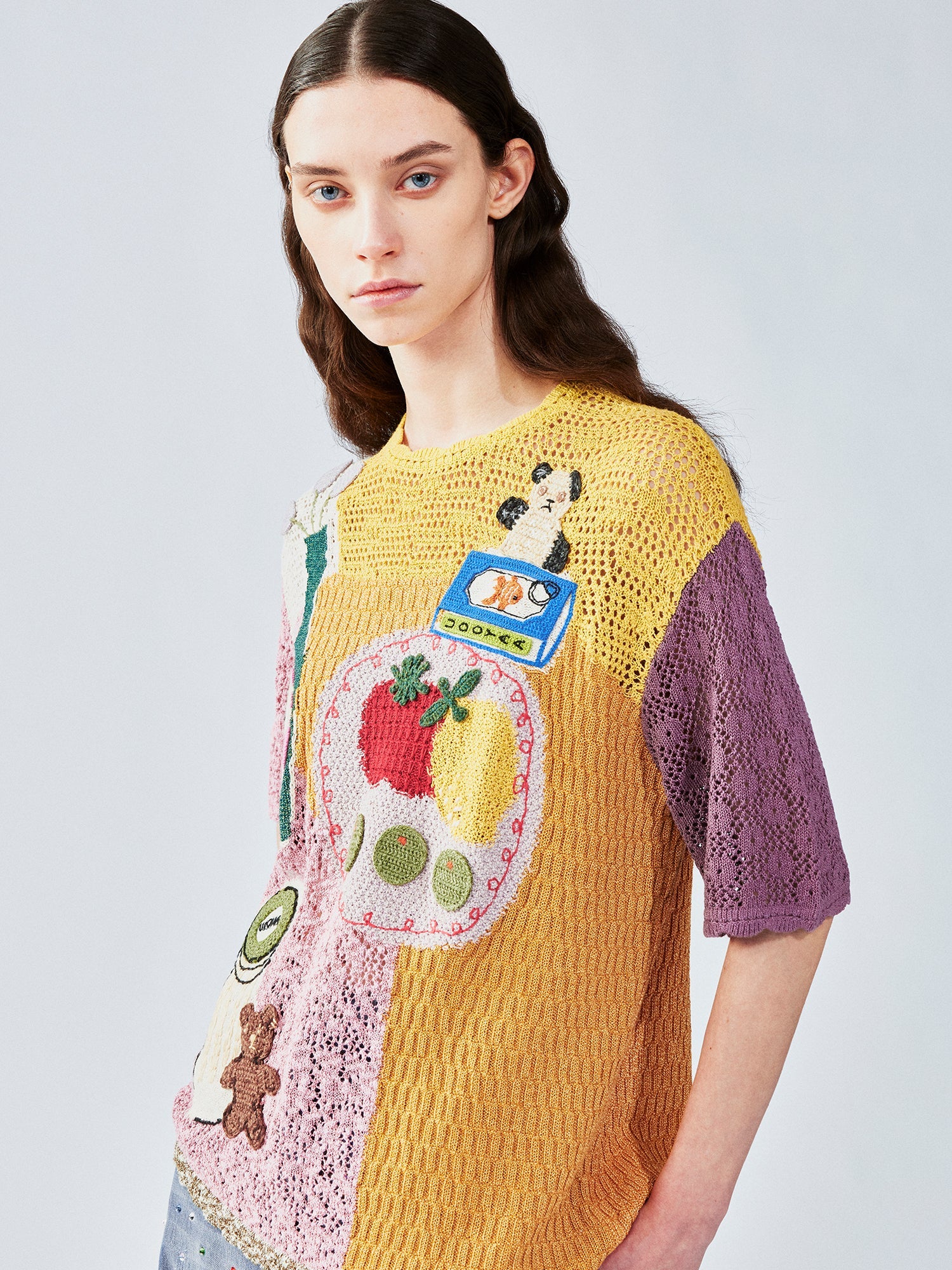 Love & food handmade granny-knit style t-shirt