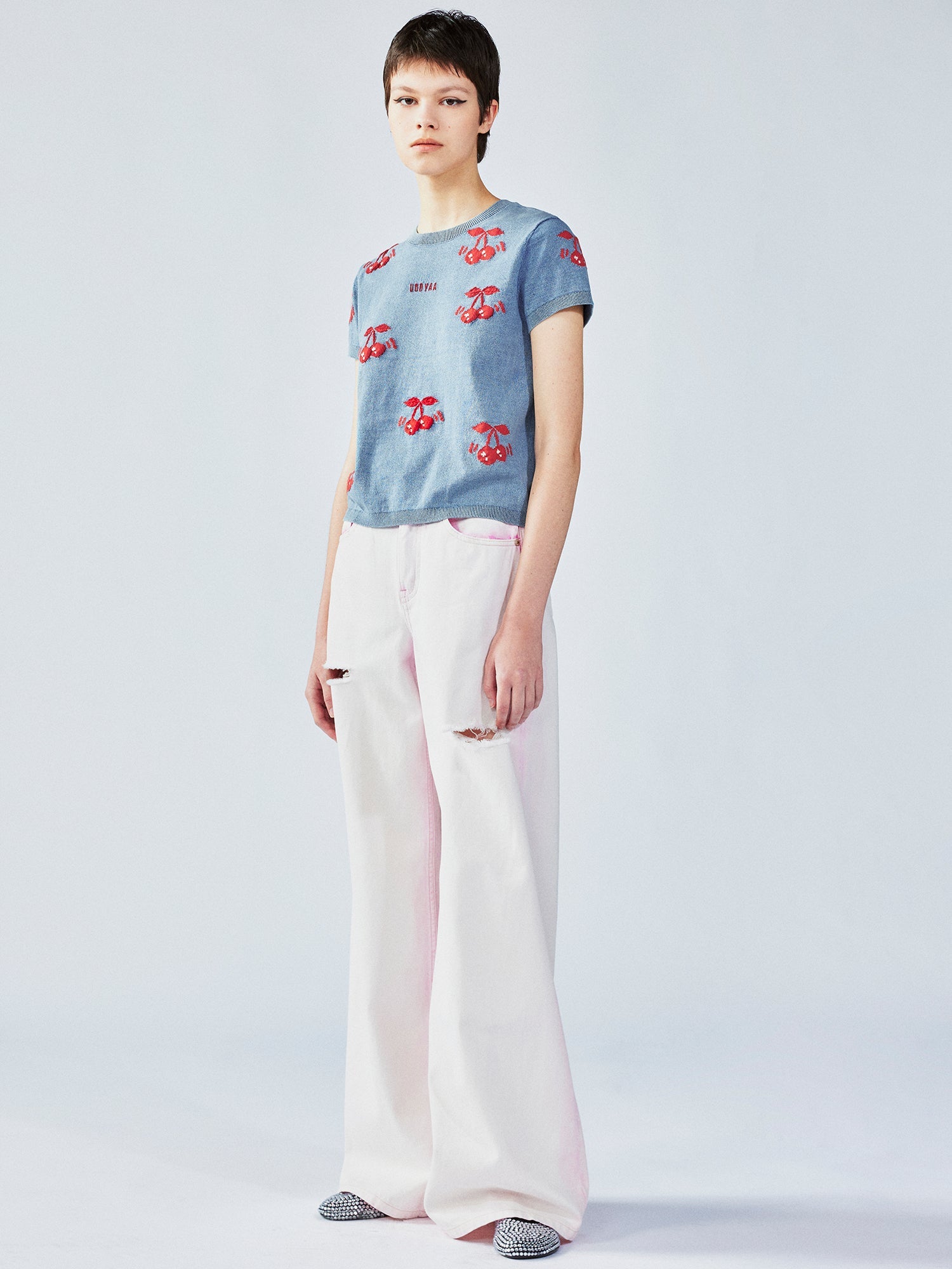 Dynamic cherry knit t-shirt