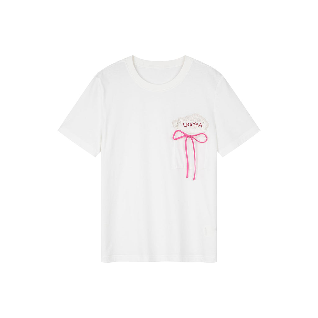 ポケットアップリケ刺繍Tシャツ