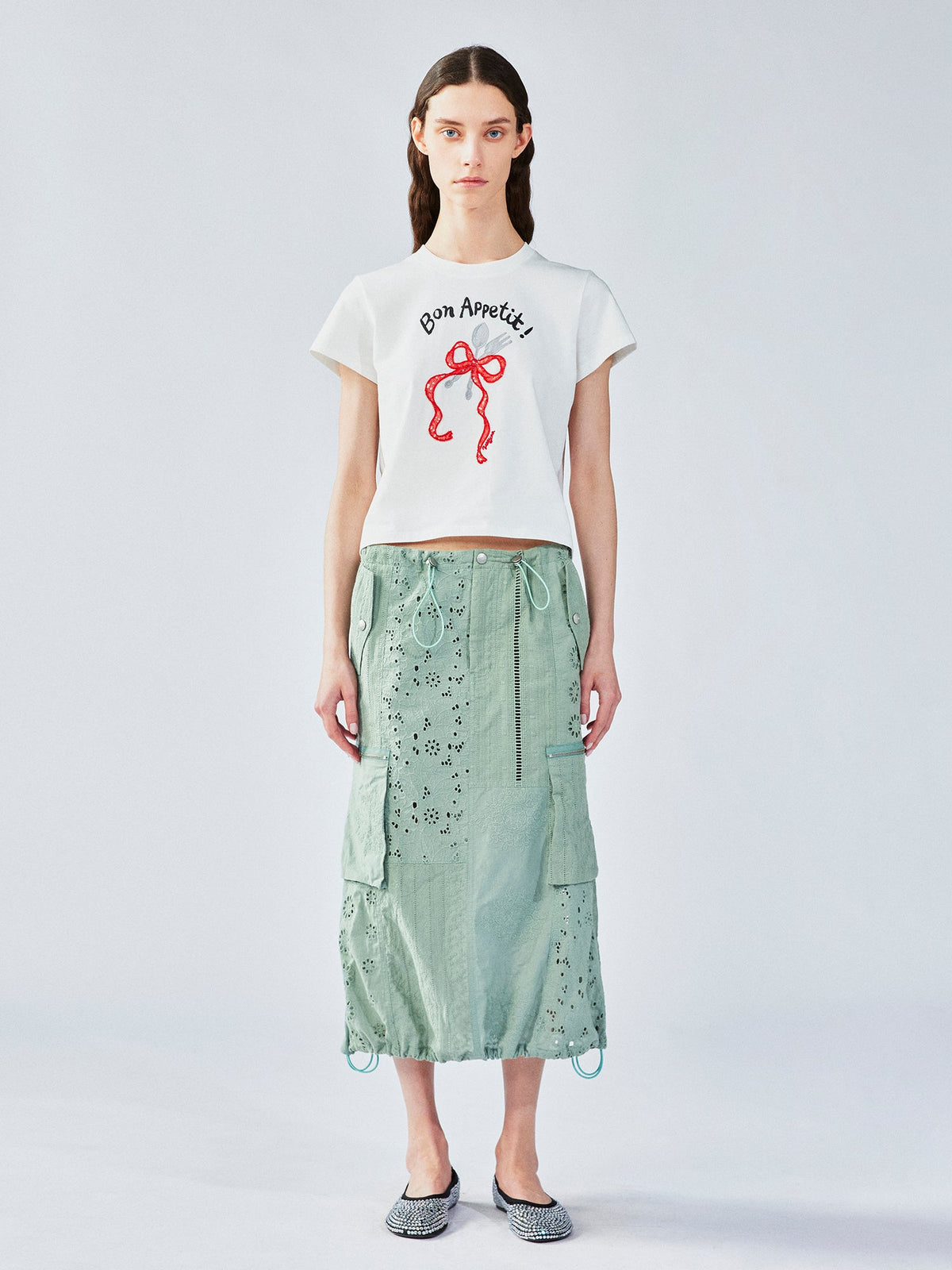 ボウ＆フォーク アップリケ Tシャツ