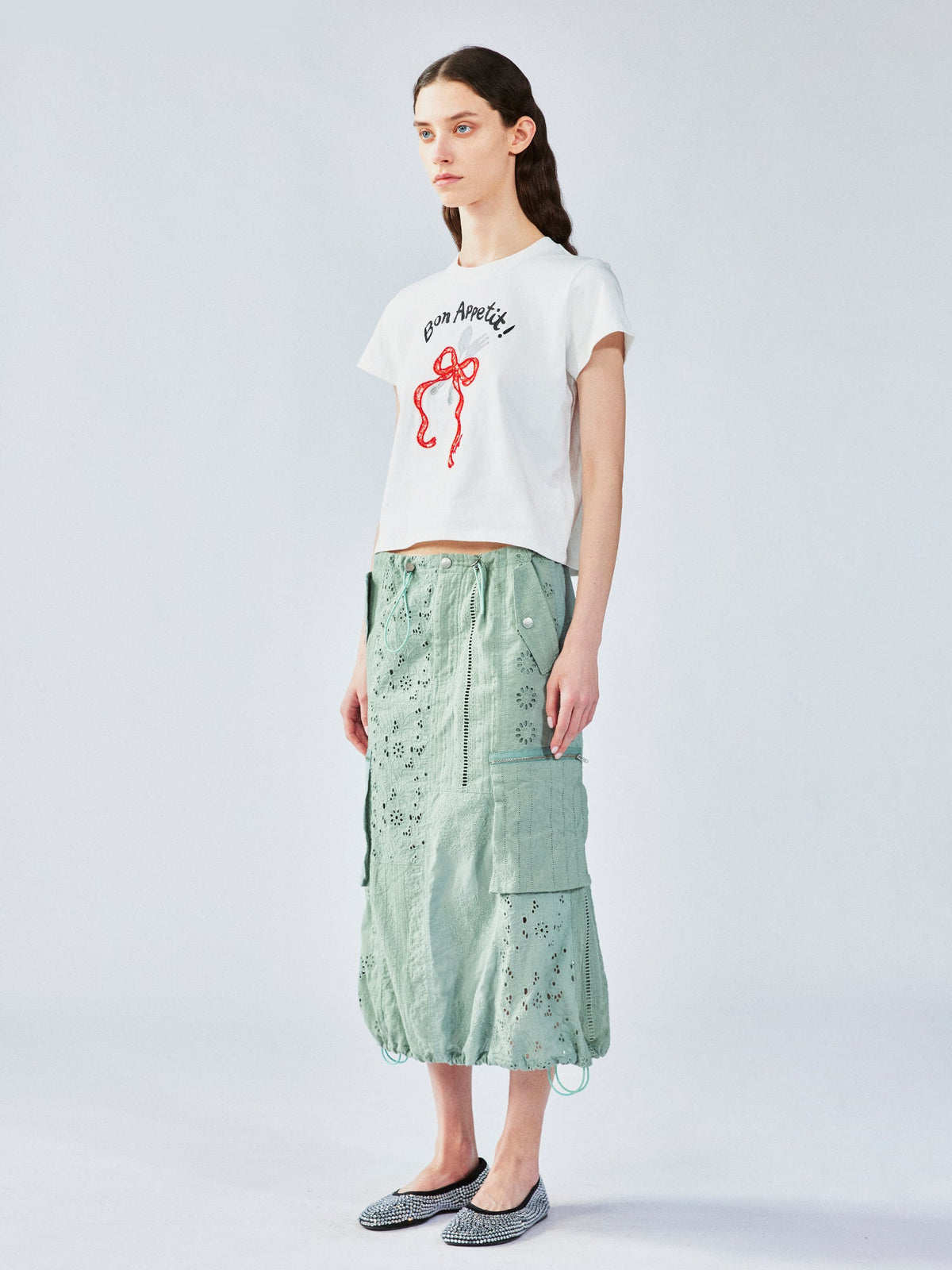 ボウ＆フォーク アップリケ Tシャツ