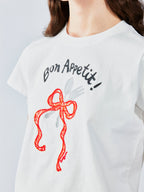 ボウ＆フォーク アップリケ Tシャツ
