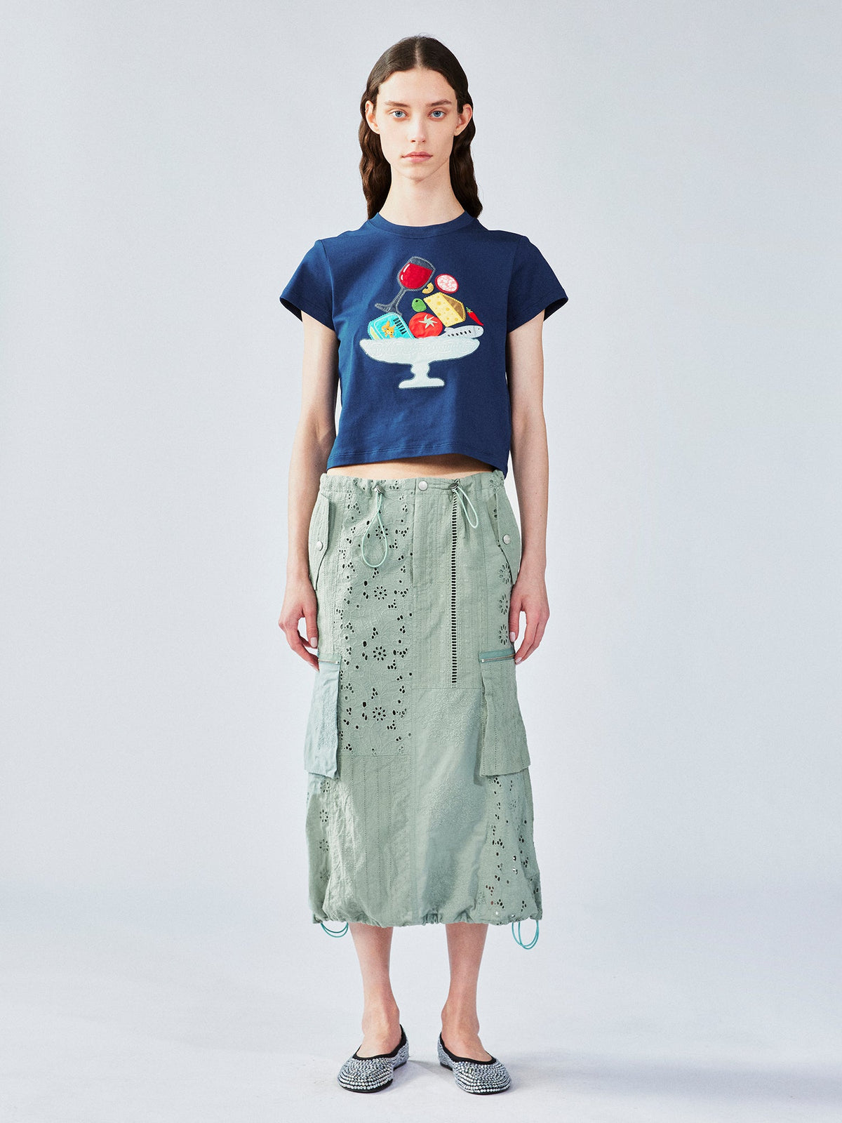 フードプラッターアップリケTシャツ