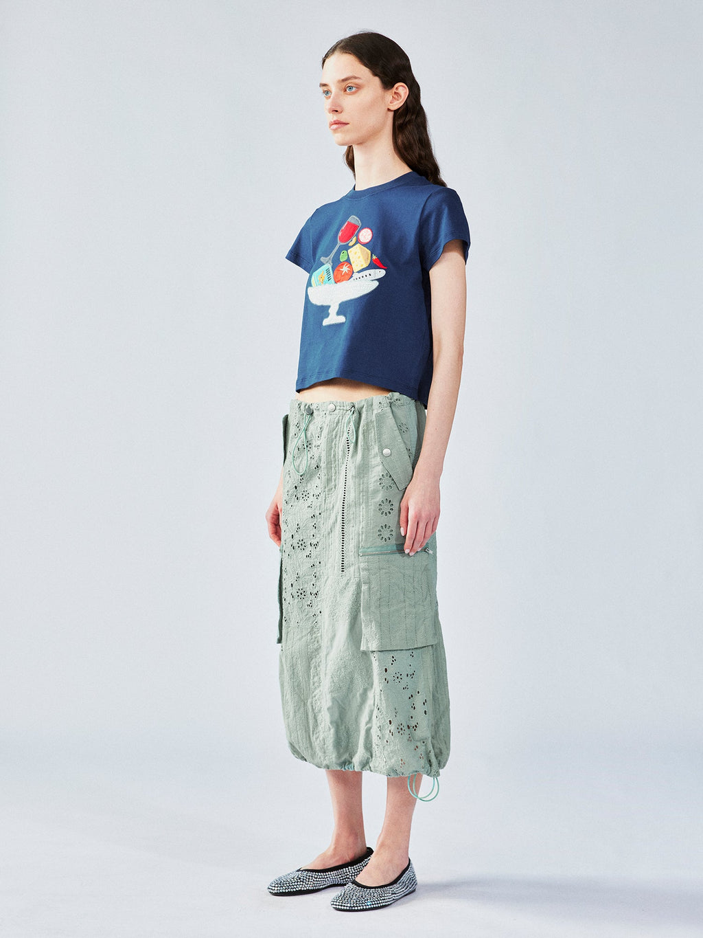 フードプラッターアップリケTシャツ