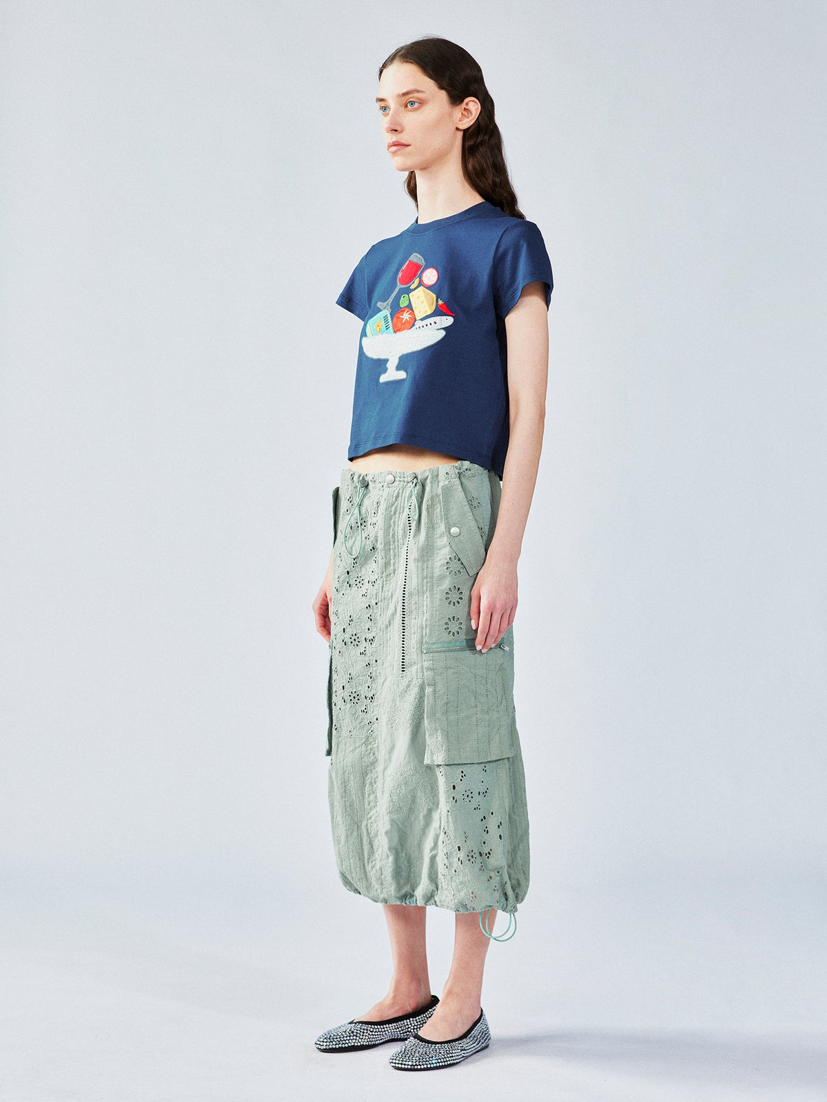フードプラッターアップリケTシャツ