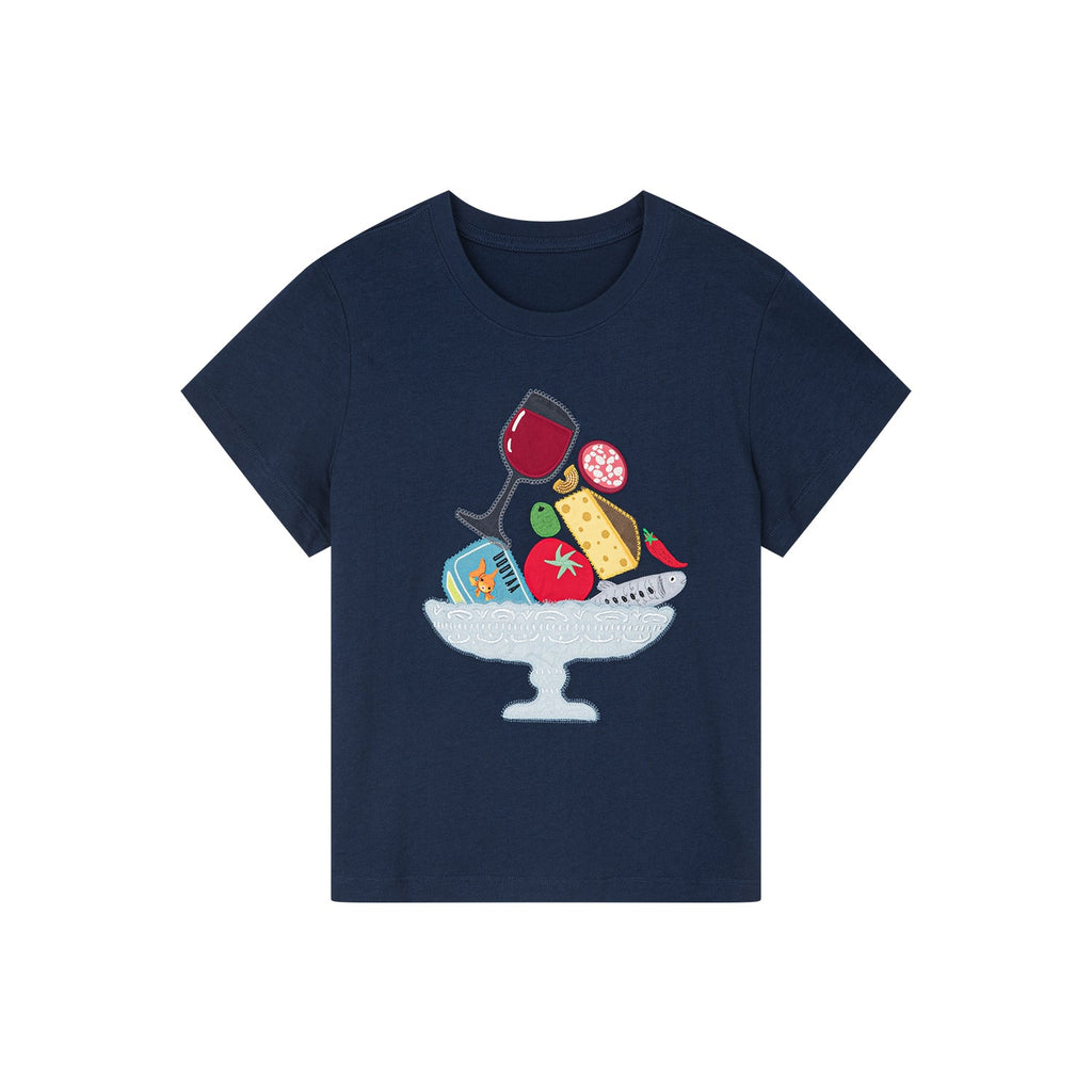 フードプラッターアップリケTシャツ