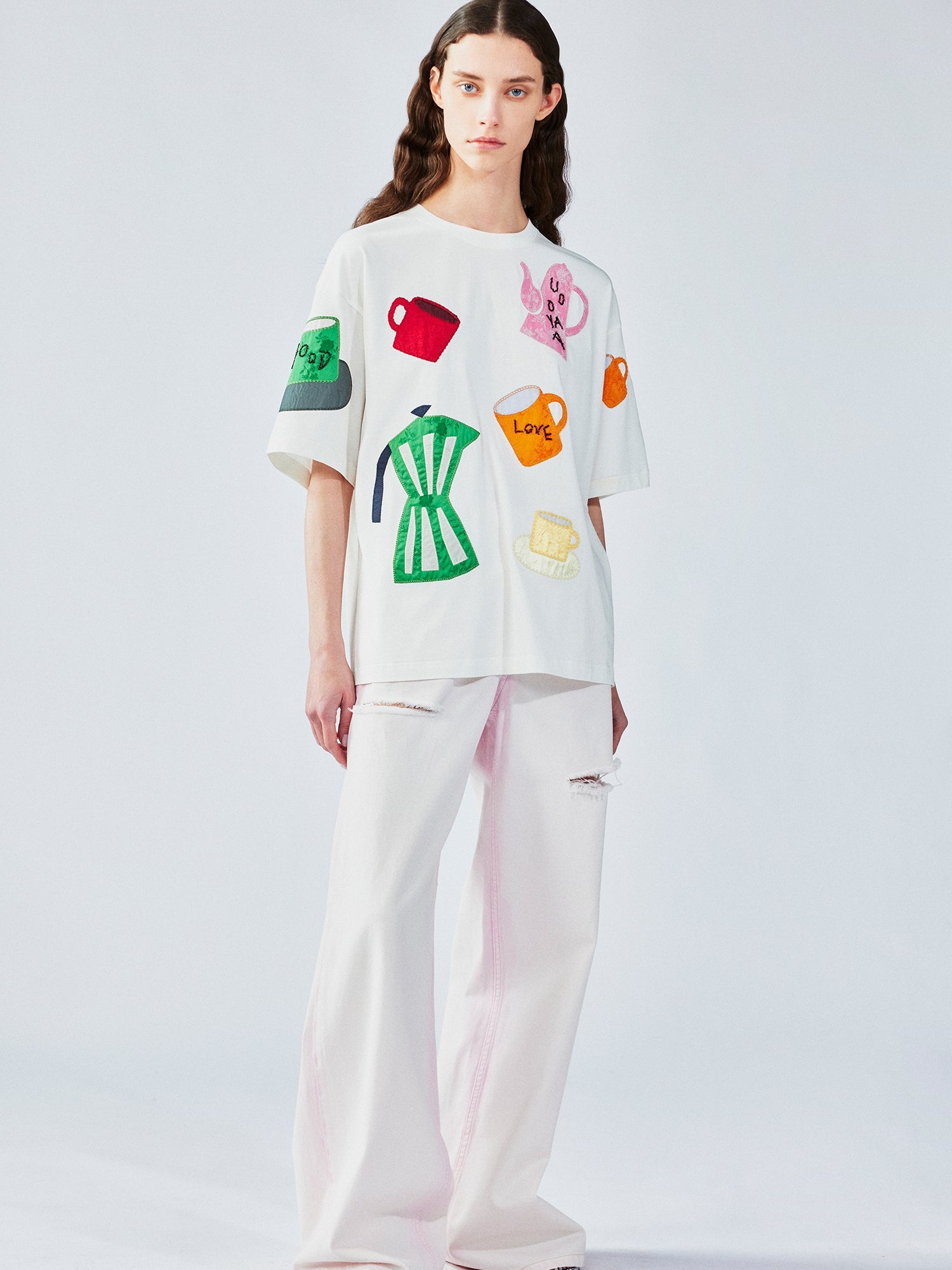 Household object silhouette appliqué t-shirt