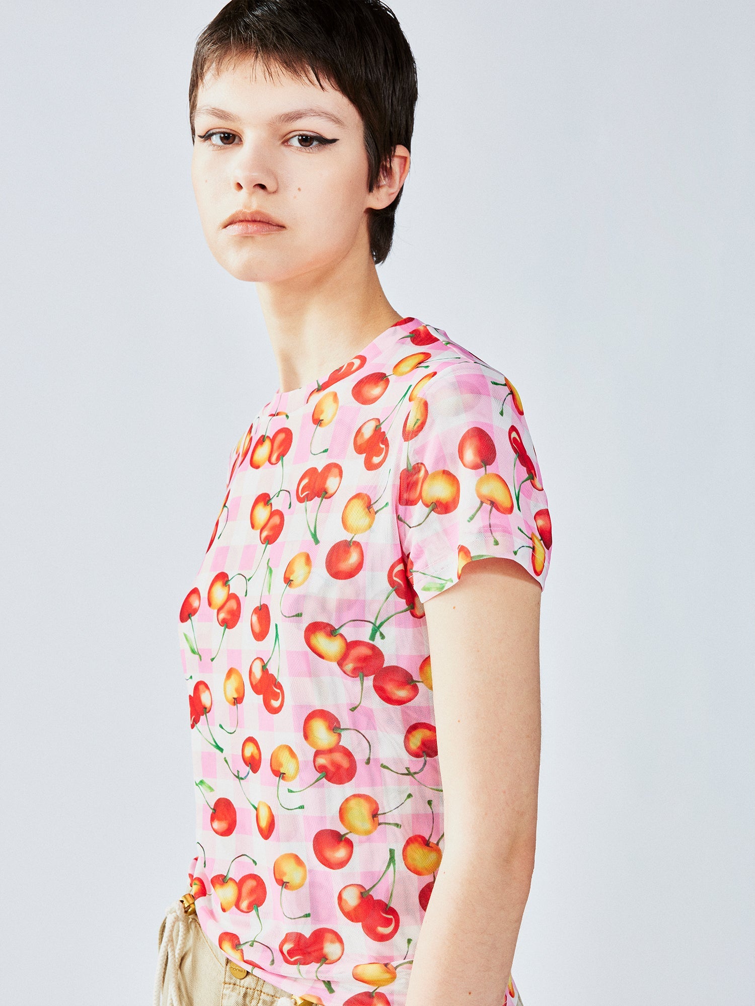 Cherry mesh print t-shirt