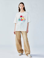 フードプラッターアップリケTシャツ