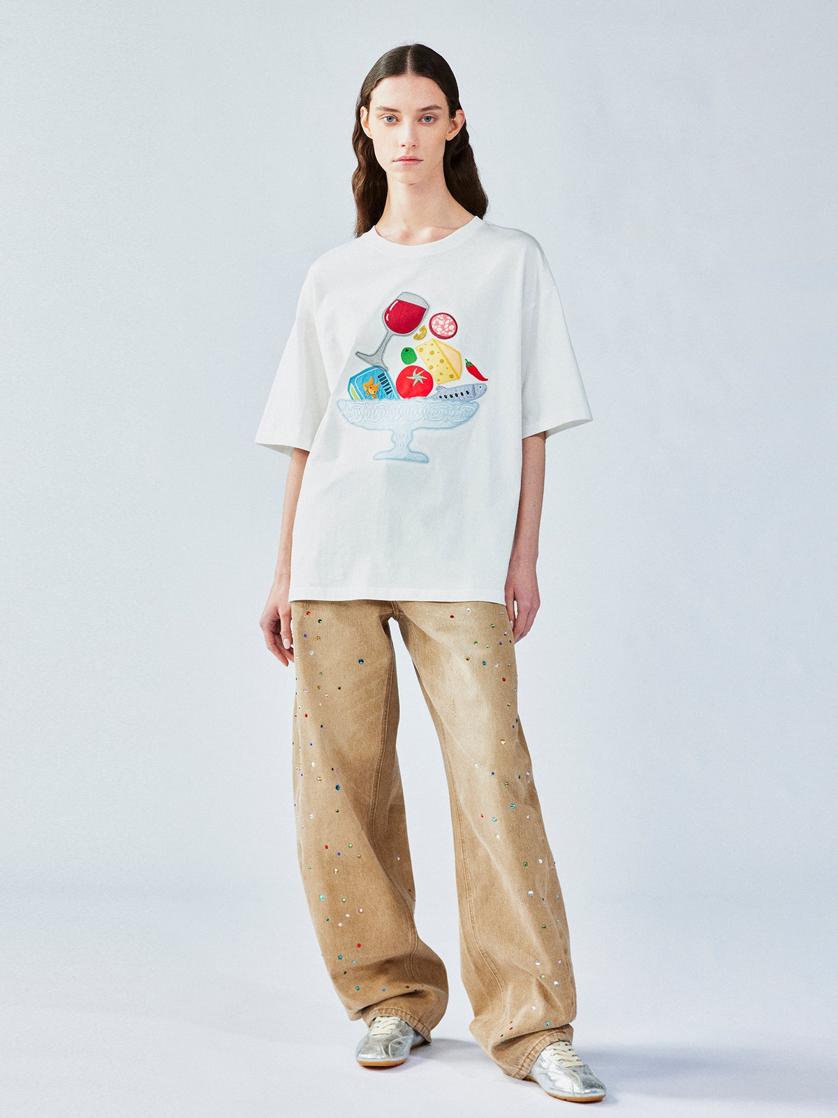 フードプラッターアップリケTシャツ