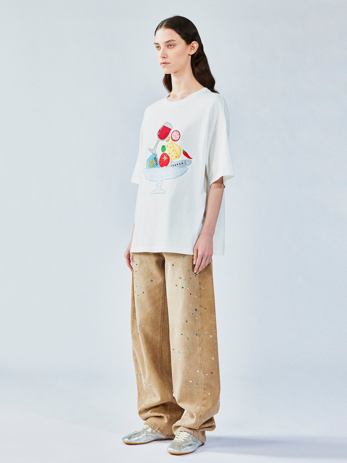 フードプラッターアップリケTシャツ