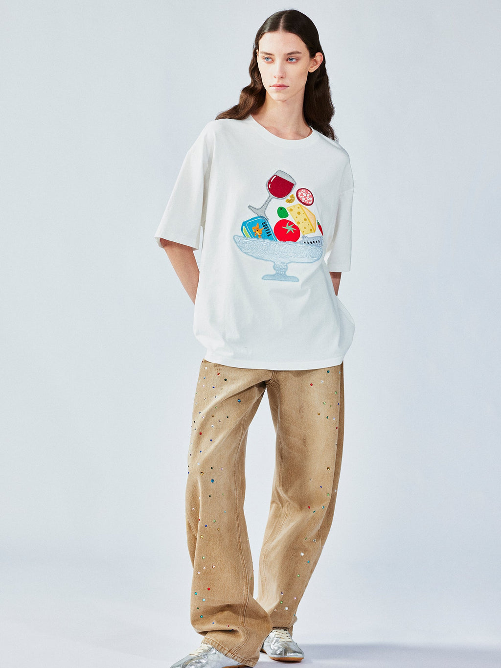 フードプラッターアップリケTシャツ