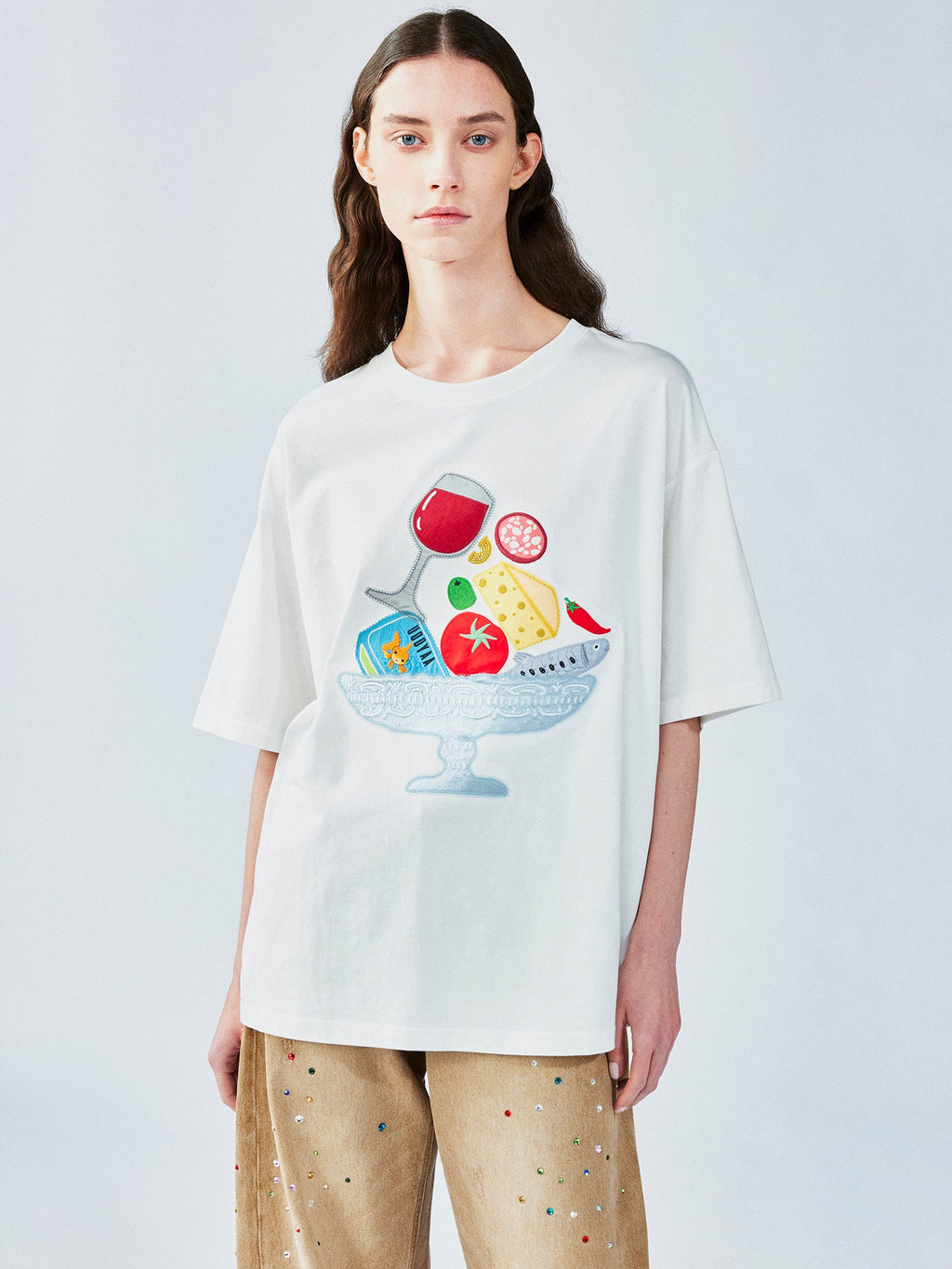 フードプラッターアップリケTシャツ