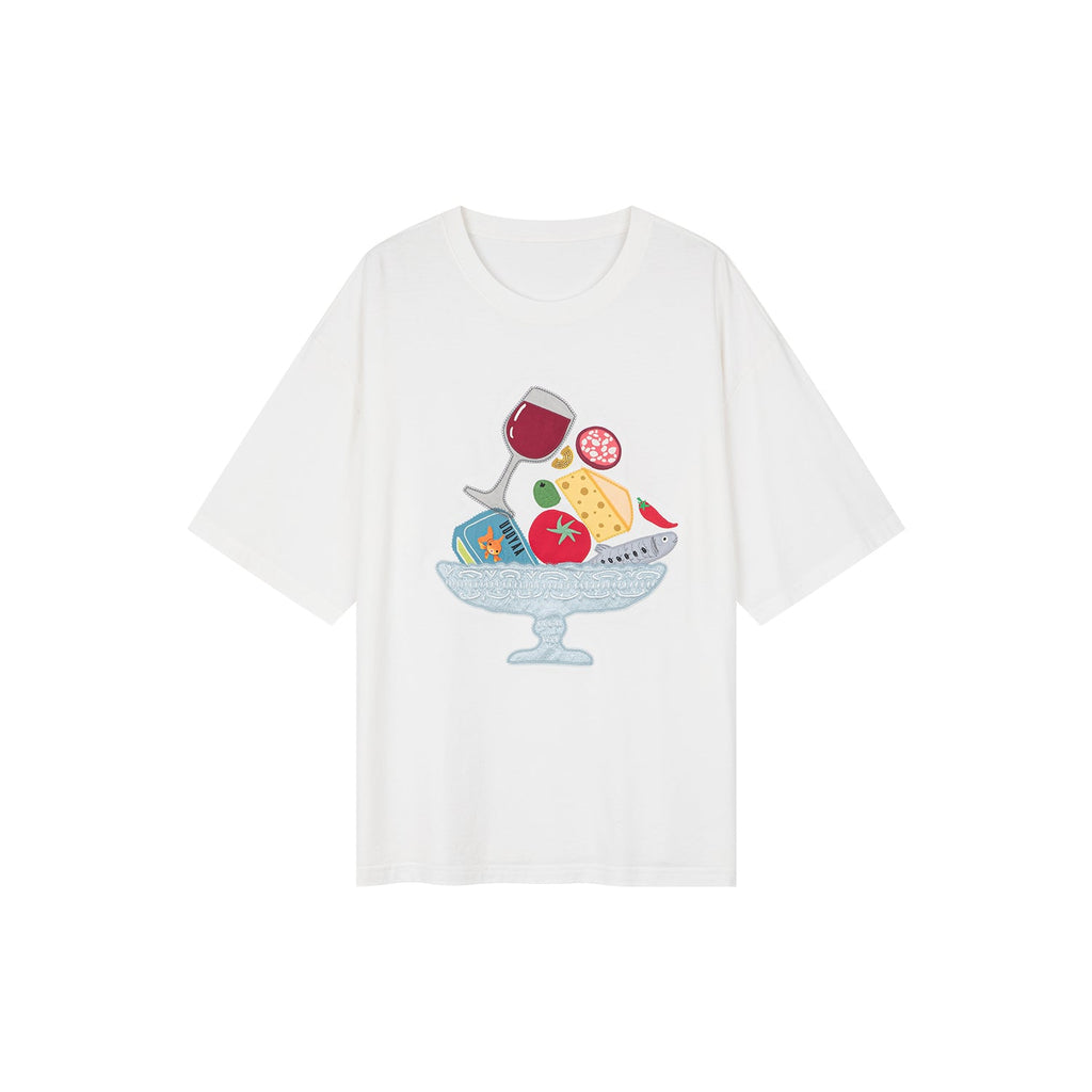 フードプラッターアップリケTシャツ