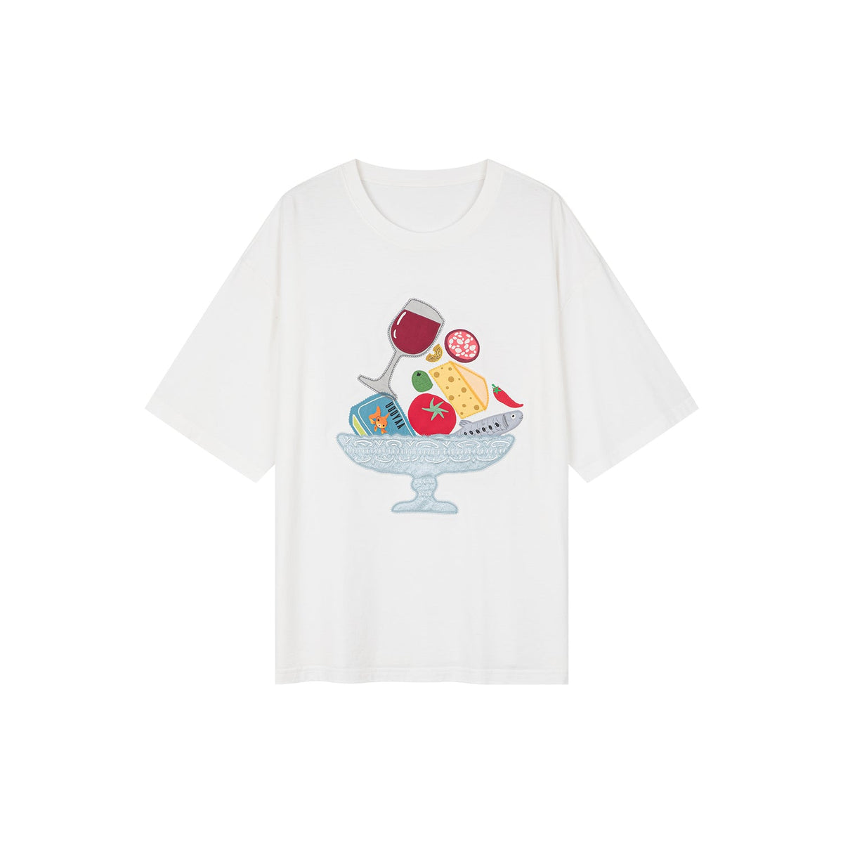 フードプラッターアップリケTシャツ