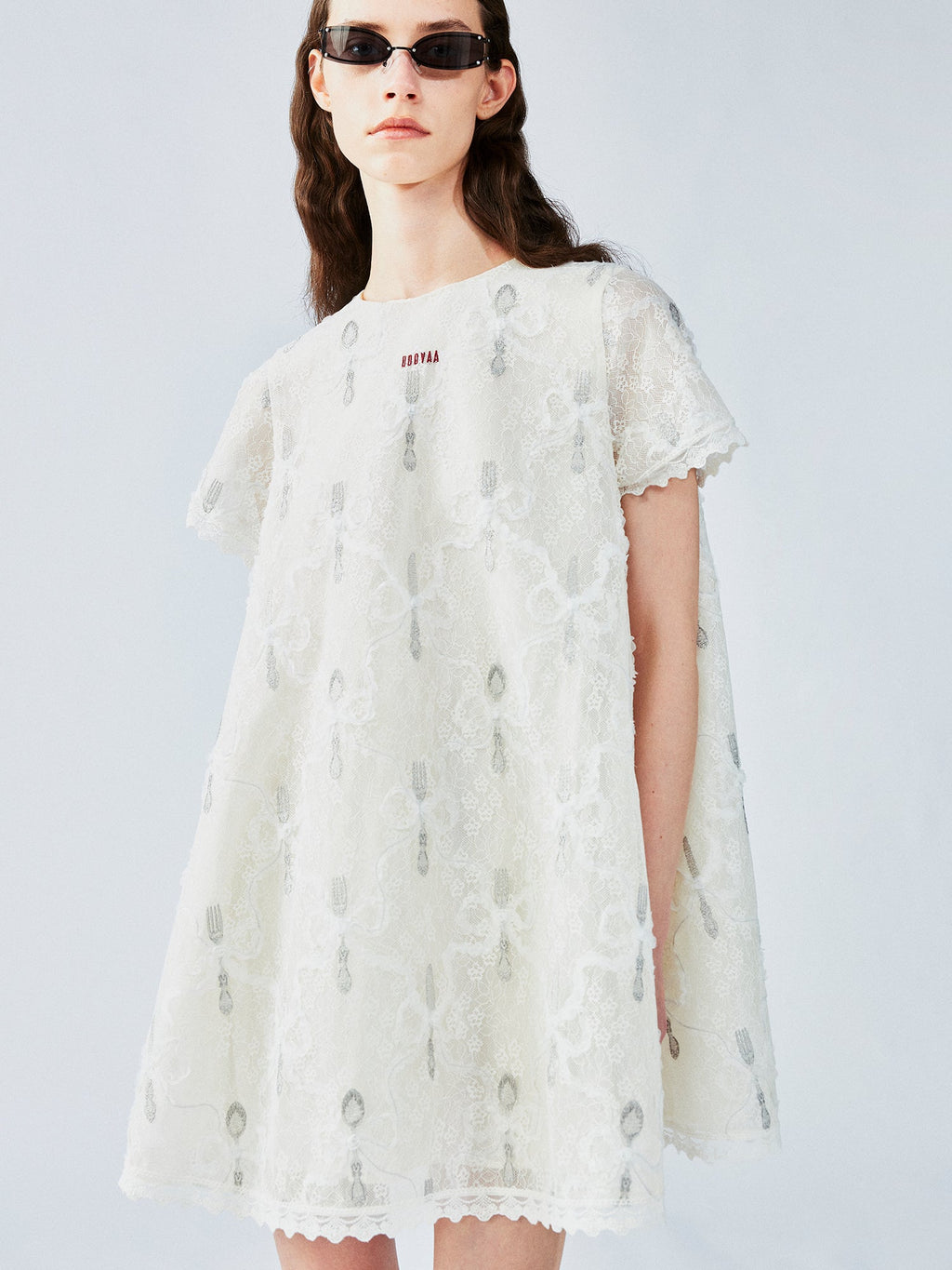 Bow & fork lace embroidered dress