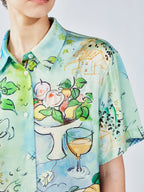 Hand-painted watercolor satin shirt dress