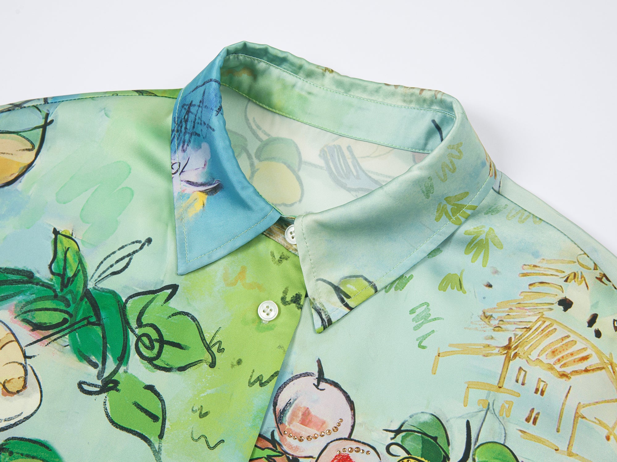 Hand-painted watercolor satin shirt dress