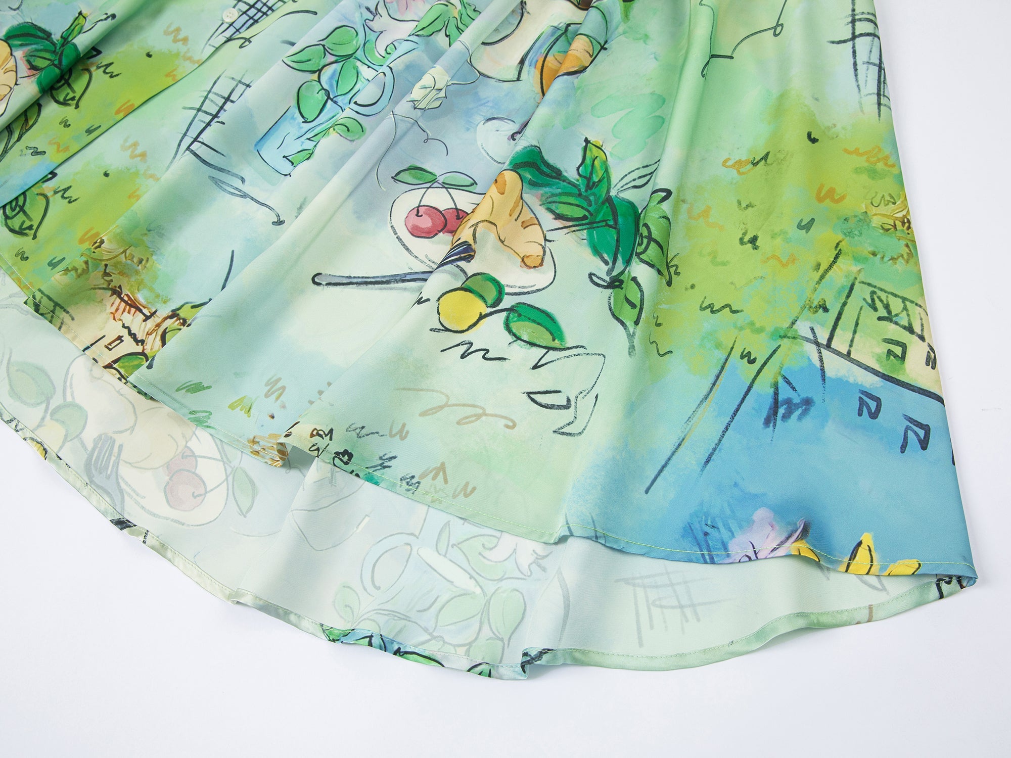 Hand-painted watercolor satin shirt dress