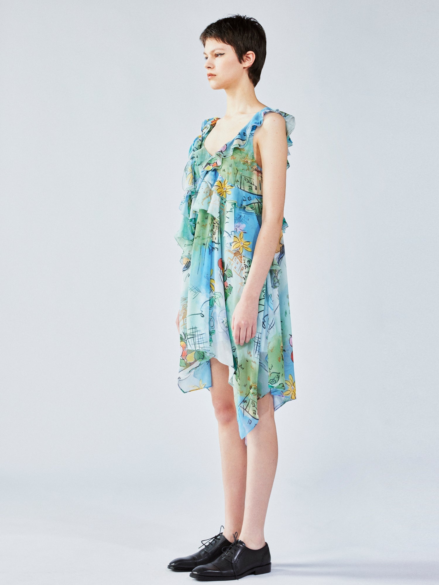 Hand-painted watercolor 3D floral dress