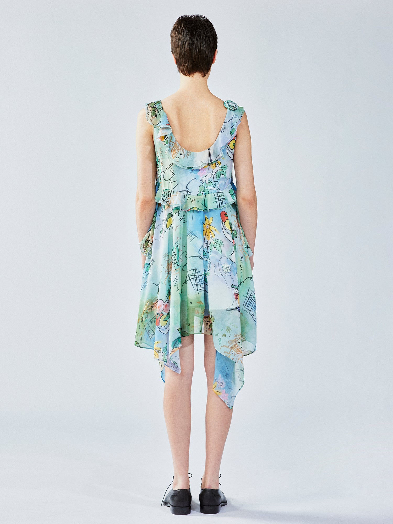 Hand-painted watercolor 3D floral dress