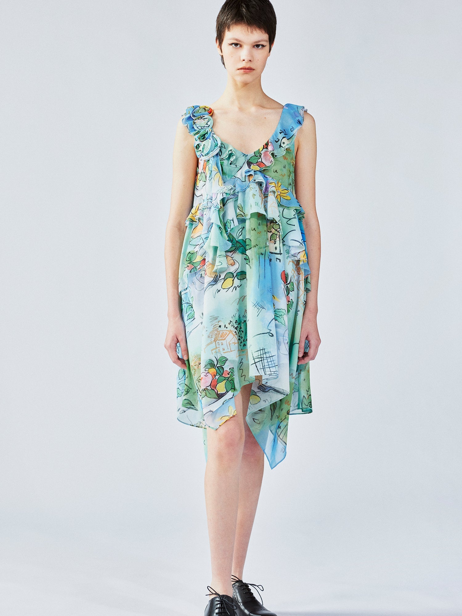 Hand-painted watercolor 3D floral dress