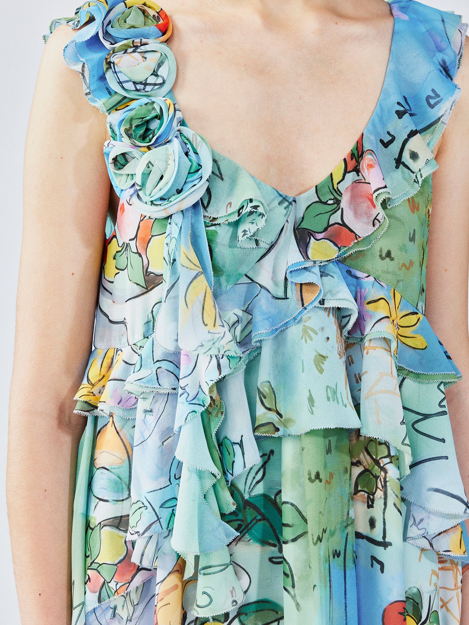 Hand-painted watercolor 3D floral dress
