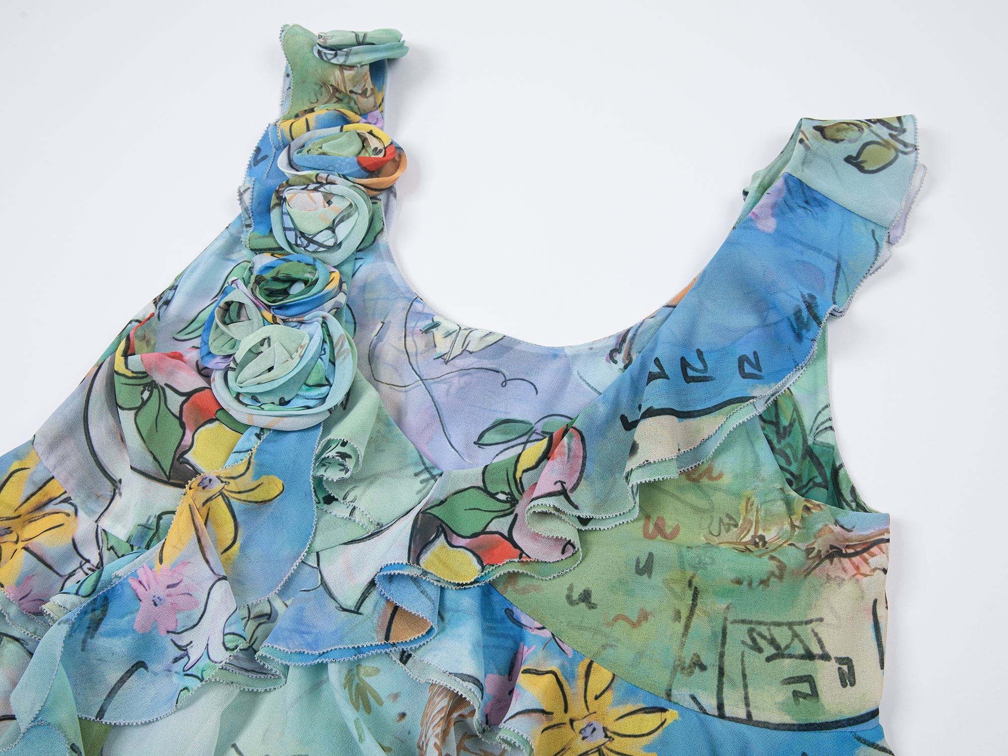 Hand-painted watercolor 3D floral dress