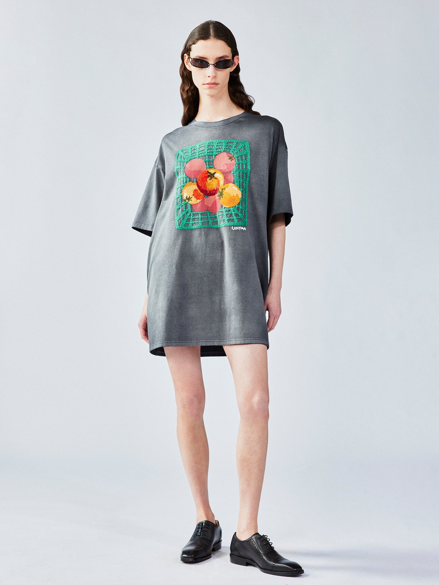 Grocery tomato appliqué t-shirt dress