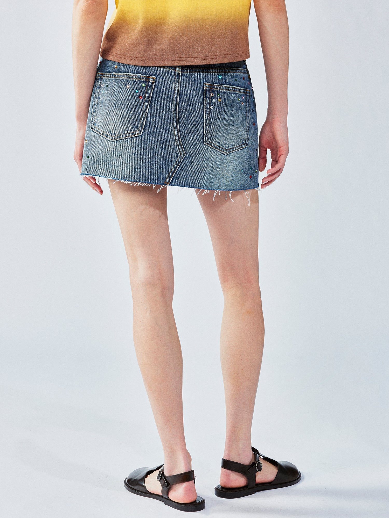 Rhinestone denim mini skirt
