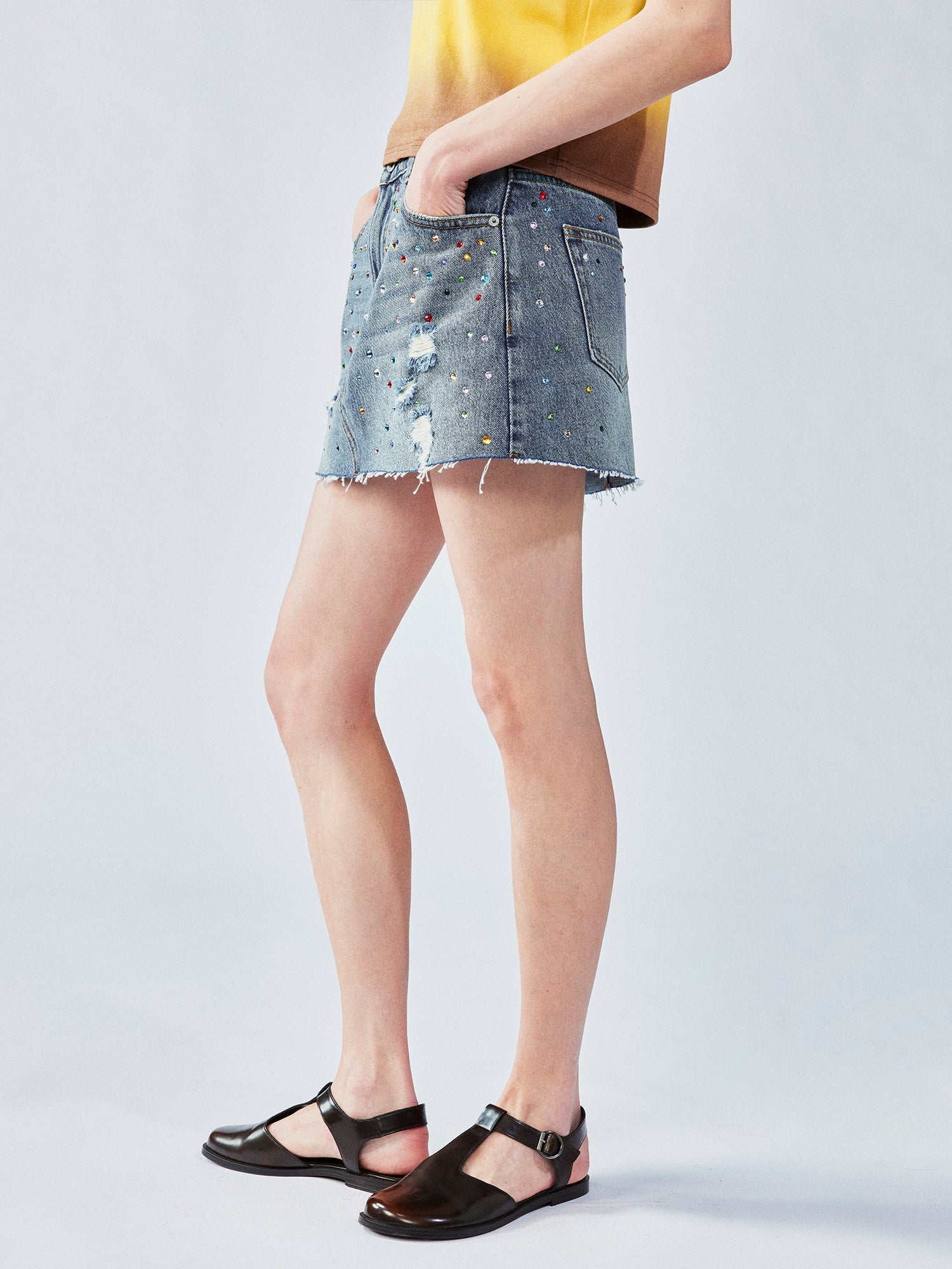 Rhinestone denim mini skirt