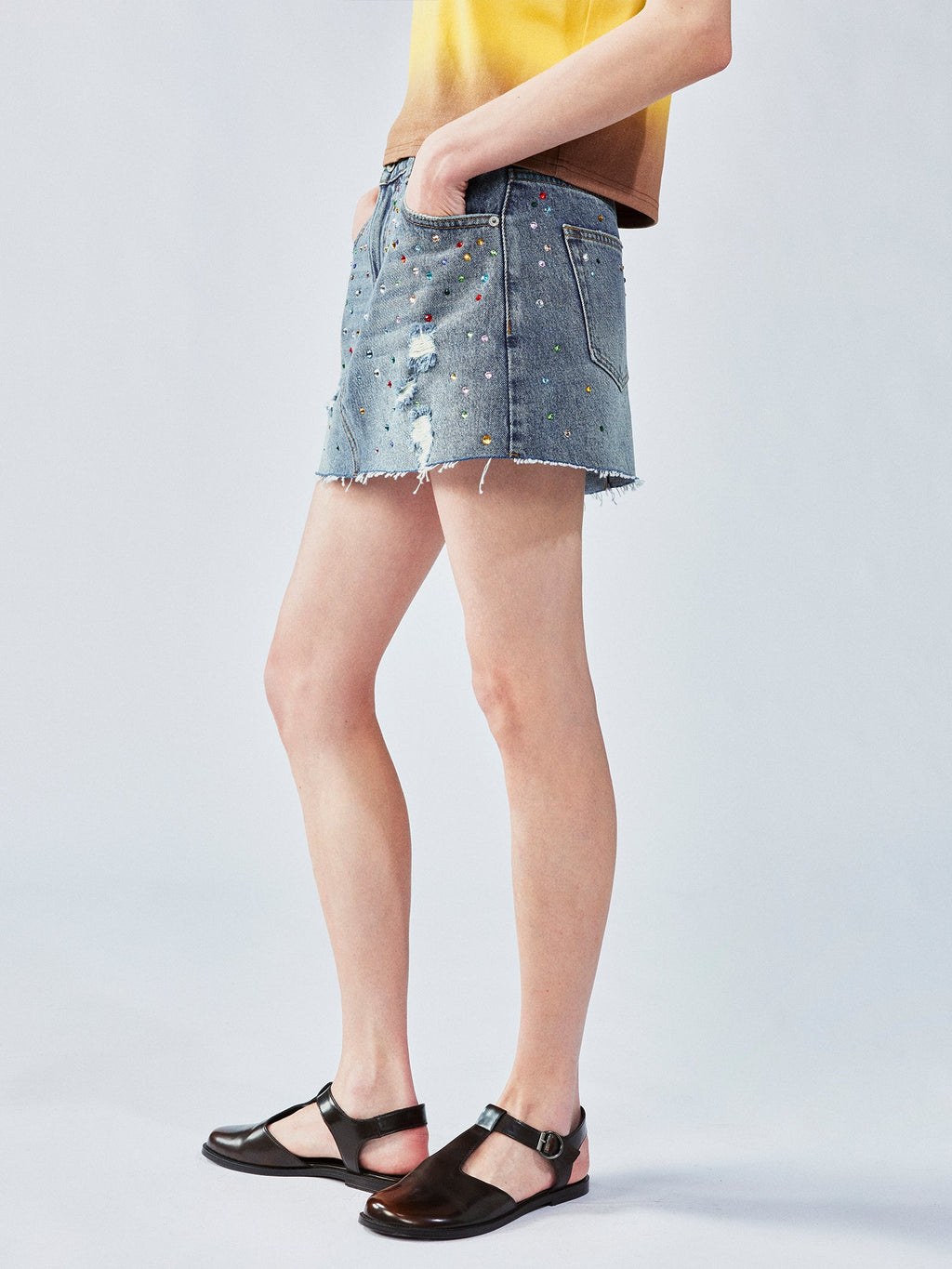 Rhinestone denim mini skirt
