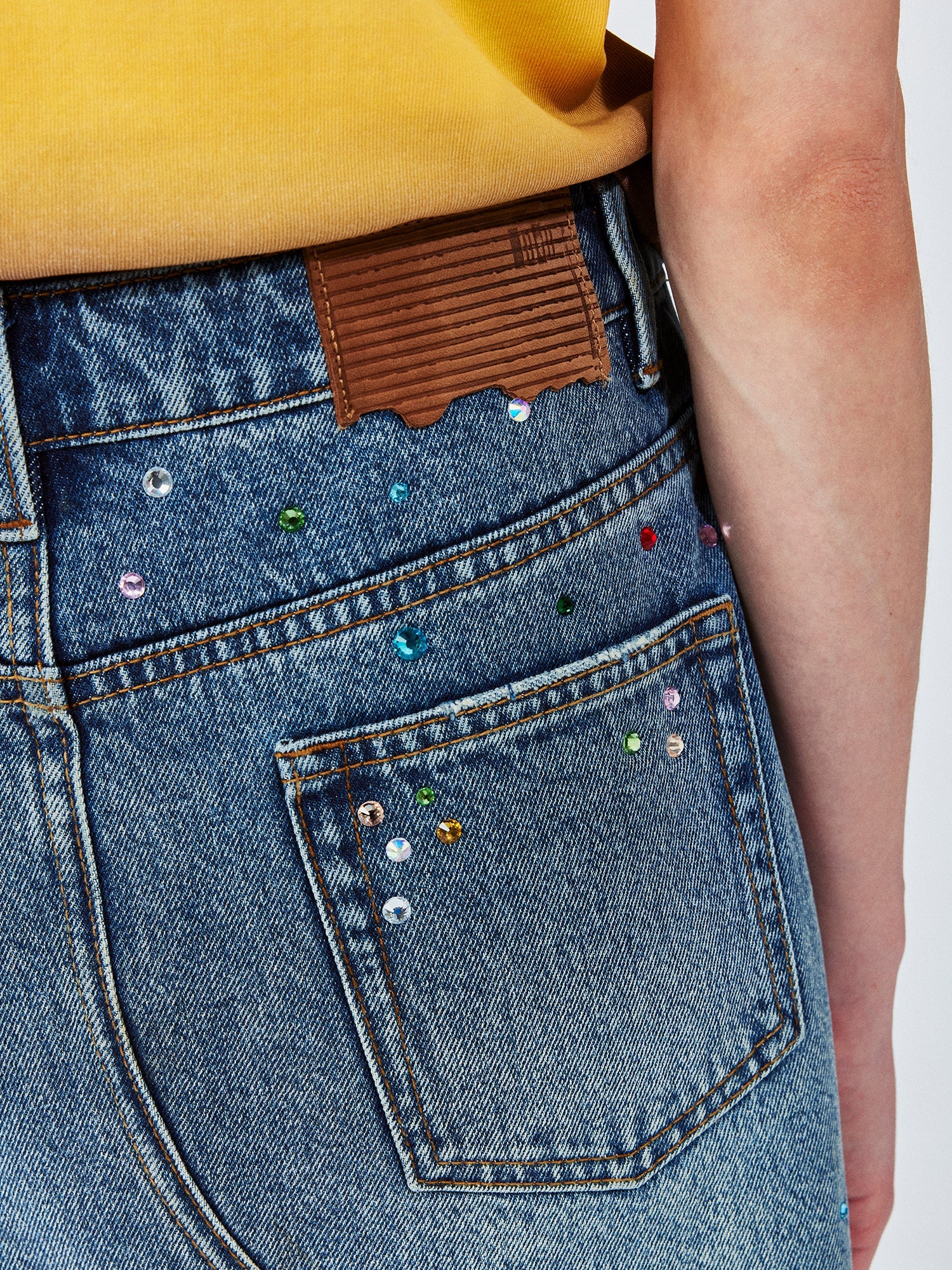 Rhinestone denim mini skirt