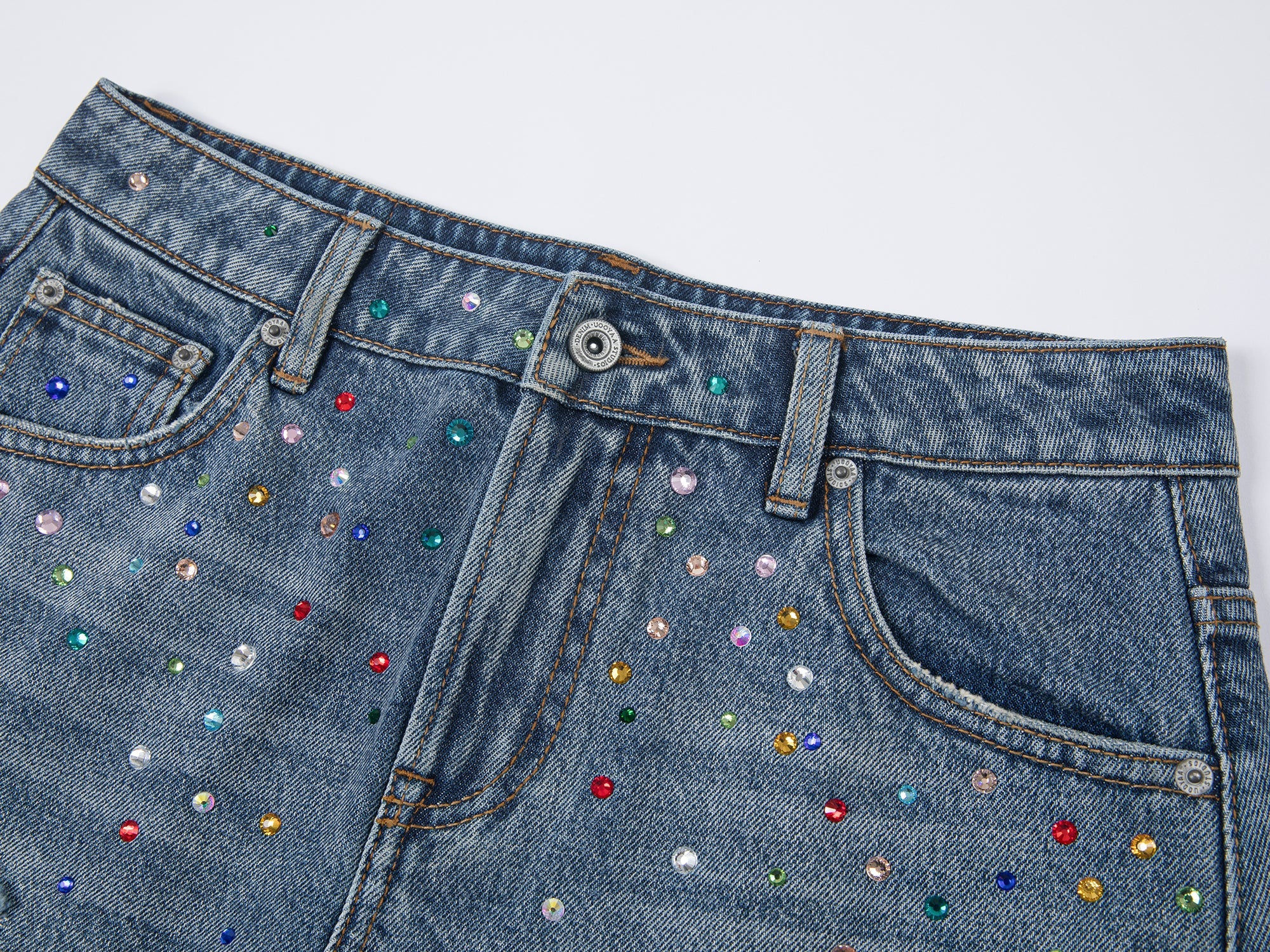Rhinestone denim mini skirt