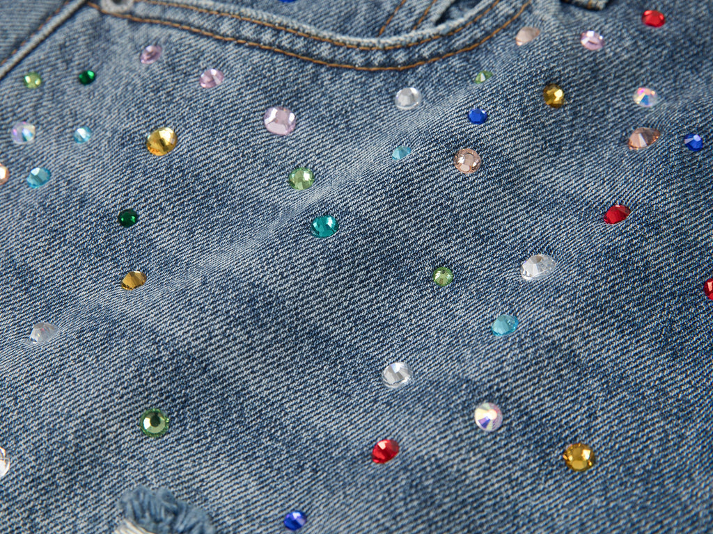 Rhinestone denim mini skirt