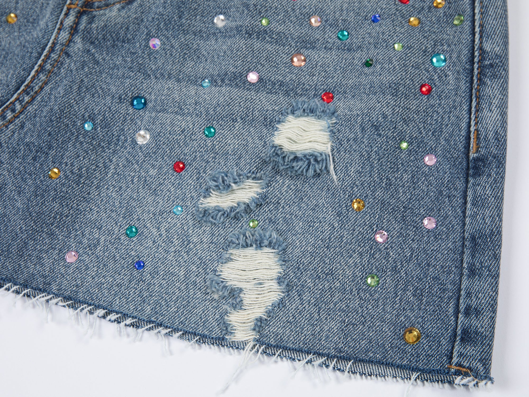 Rhinestone denim mini skirt