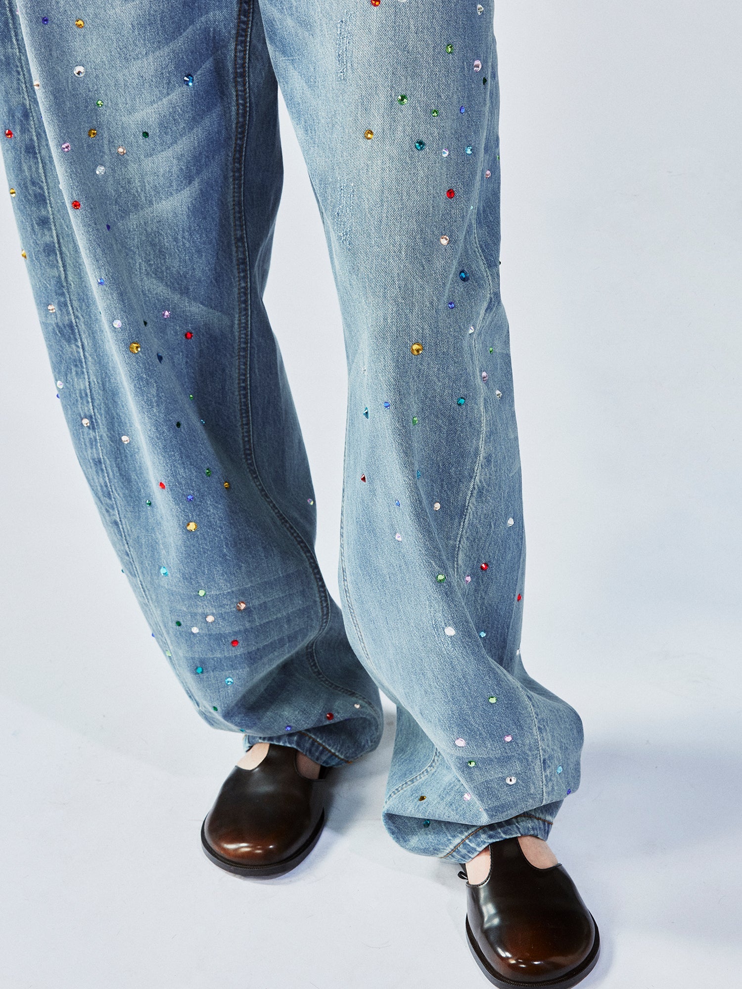 Rhinestone curved jeans