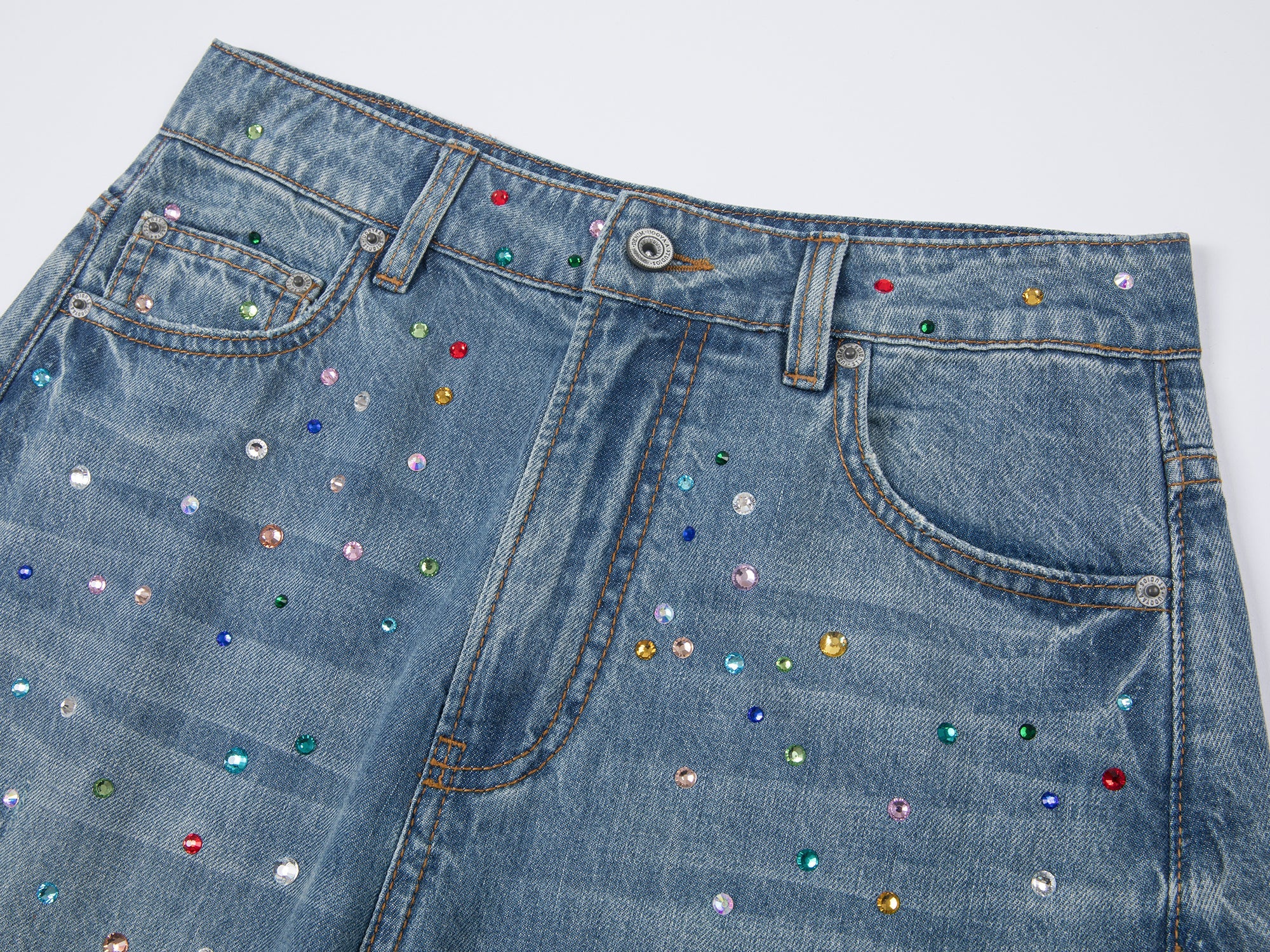 Rhinestone curved jeans