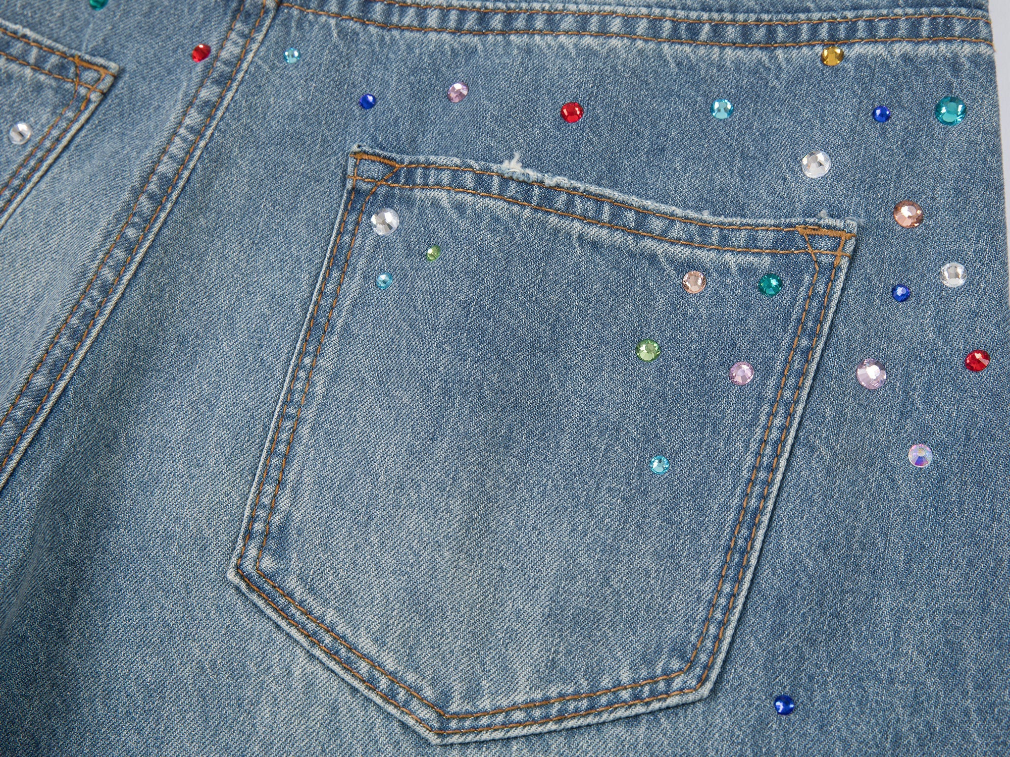 Rhinestone curved jeans