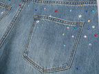 Rhinestone curved jeans