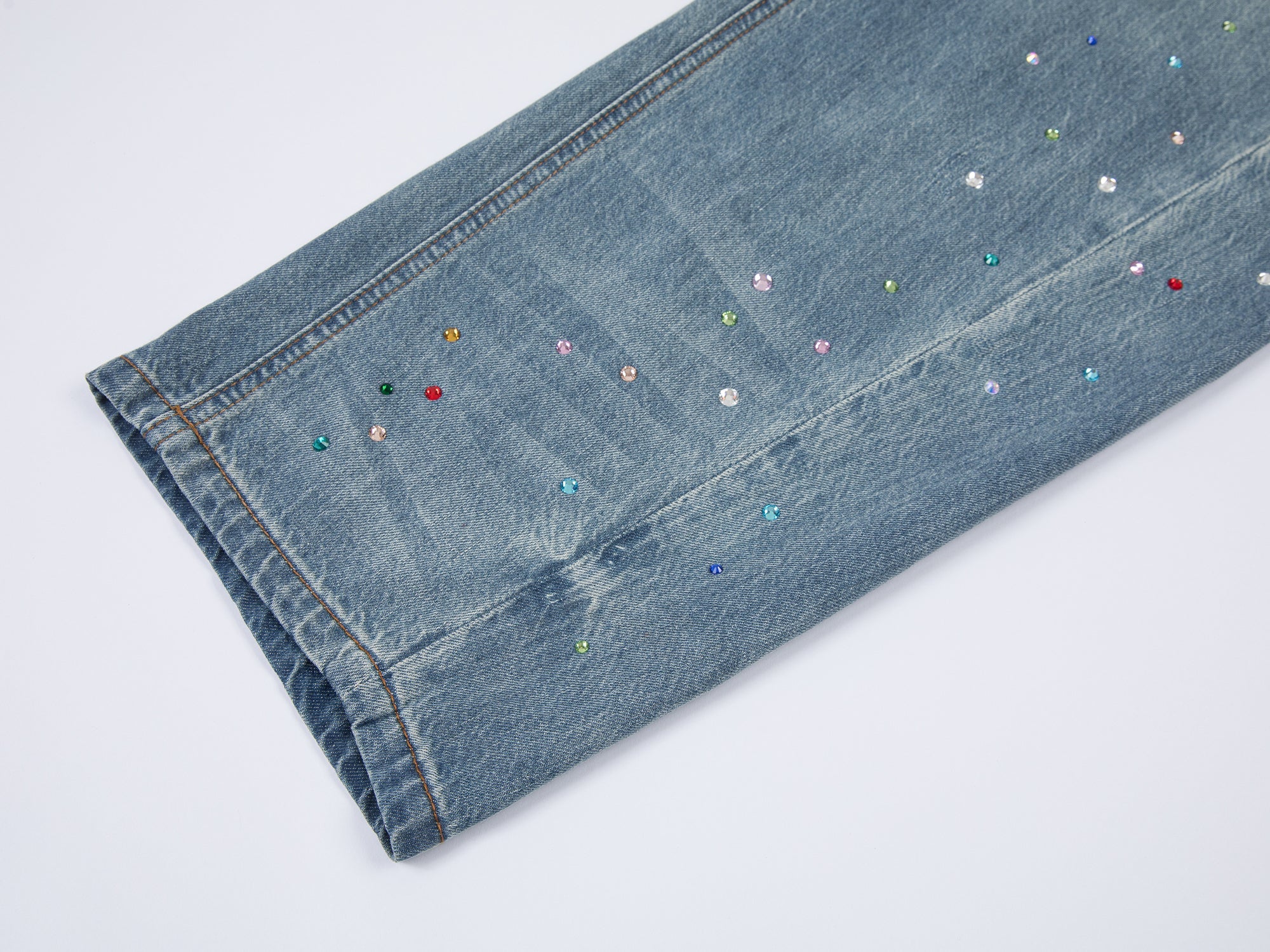 Rhinestone curved jeans