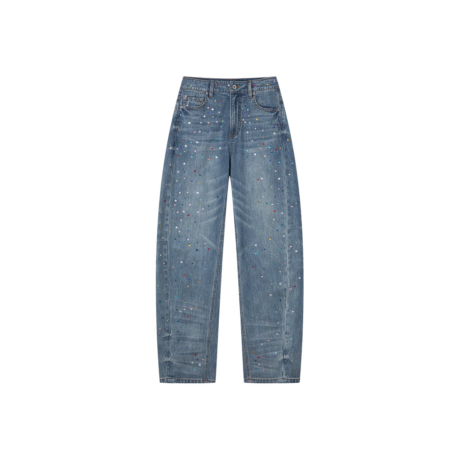Rhinestone curved jeans