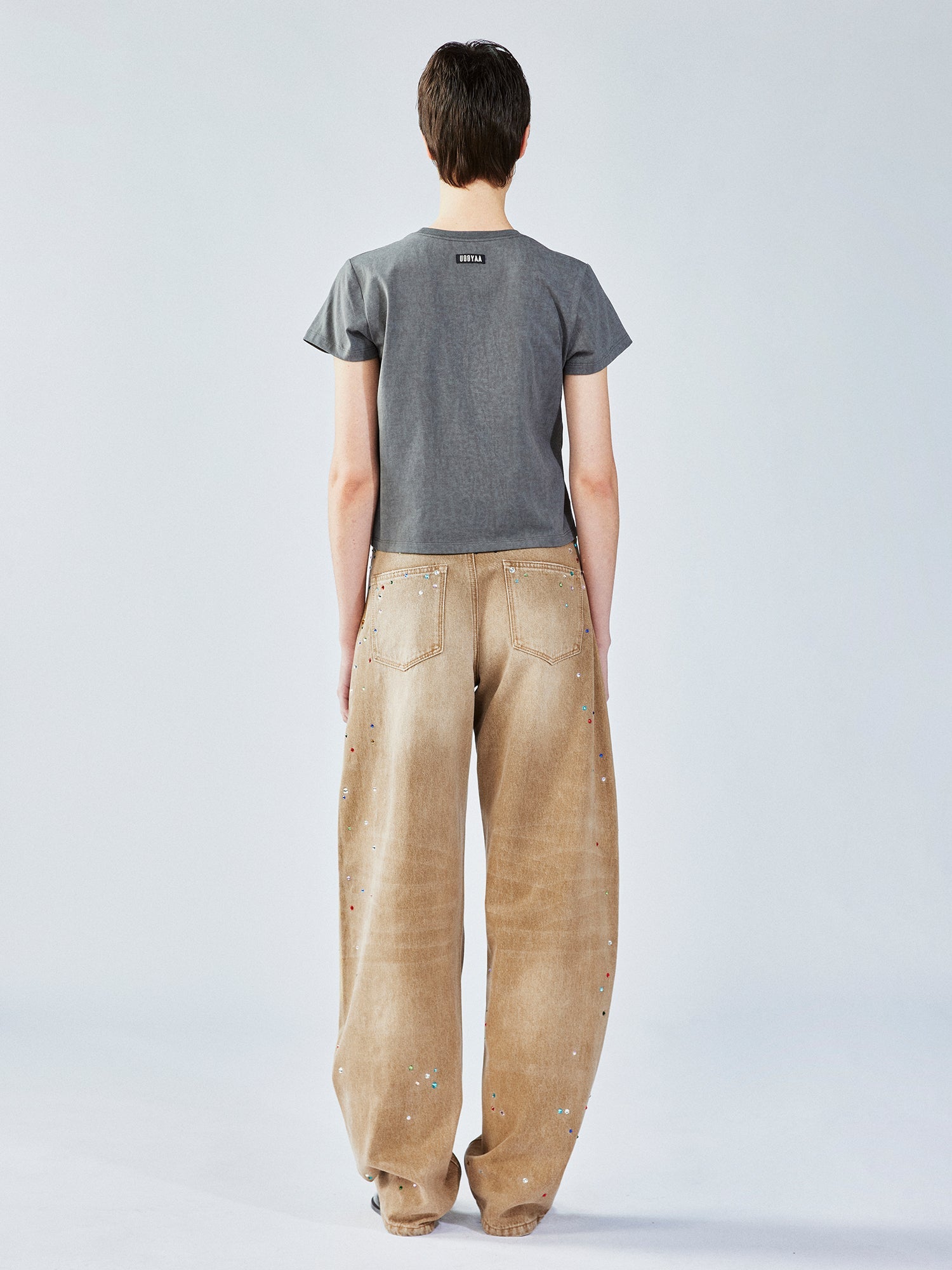 Rhinestone curved jeans