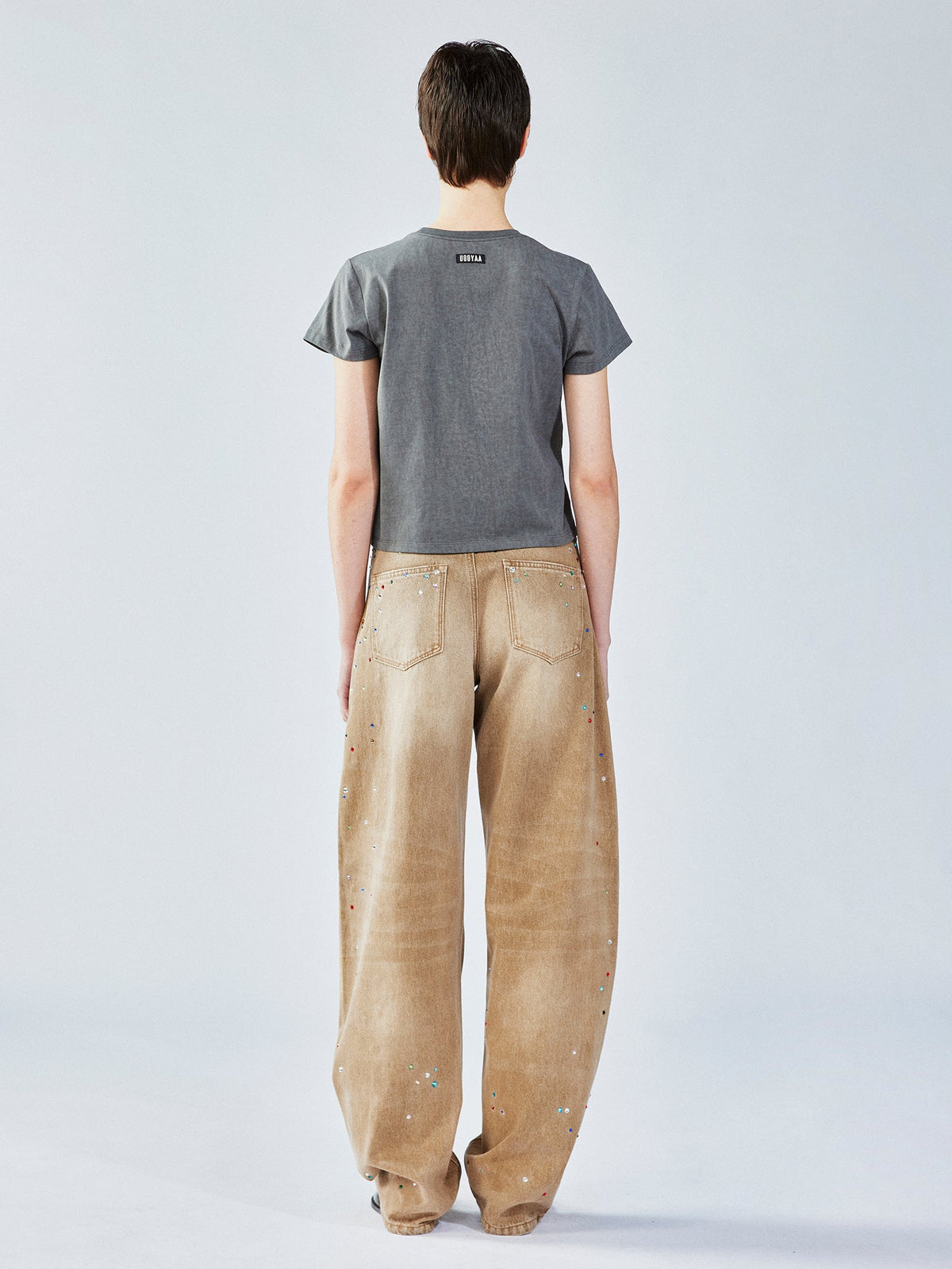 Rhinestone curved jeans