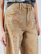Rhinestone curved jeans